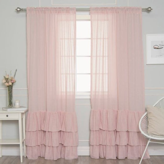 Blush Bottom Ruffle Cotton Curtains