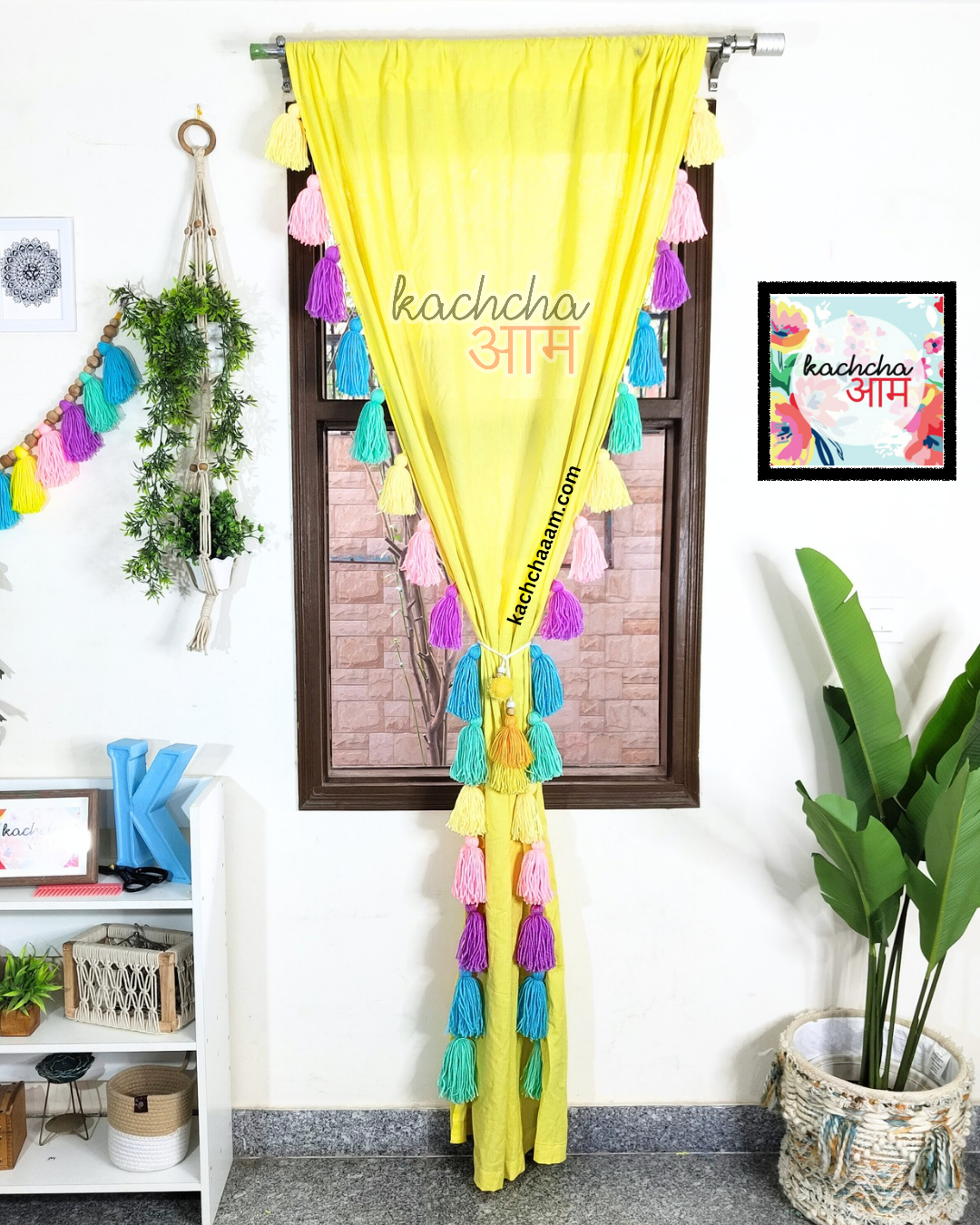 Celestial Sky Inspired Tassels Lemon Curtains (Cotton/Sheer)