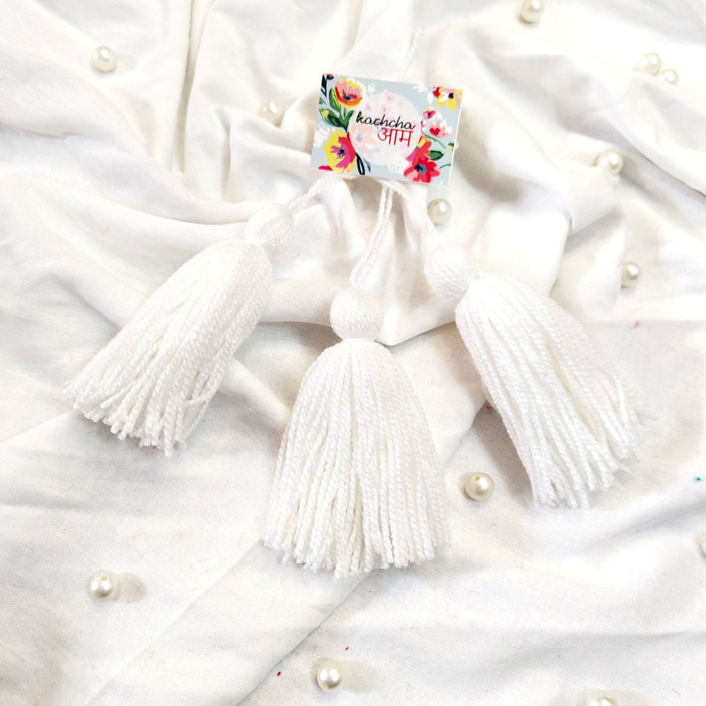 Handmade Big Size Wool Tassels White color