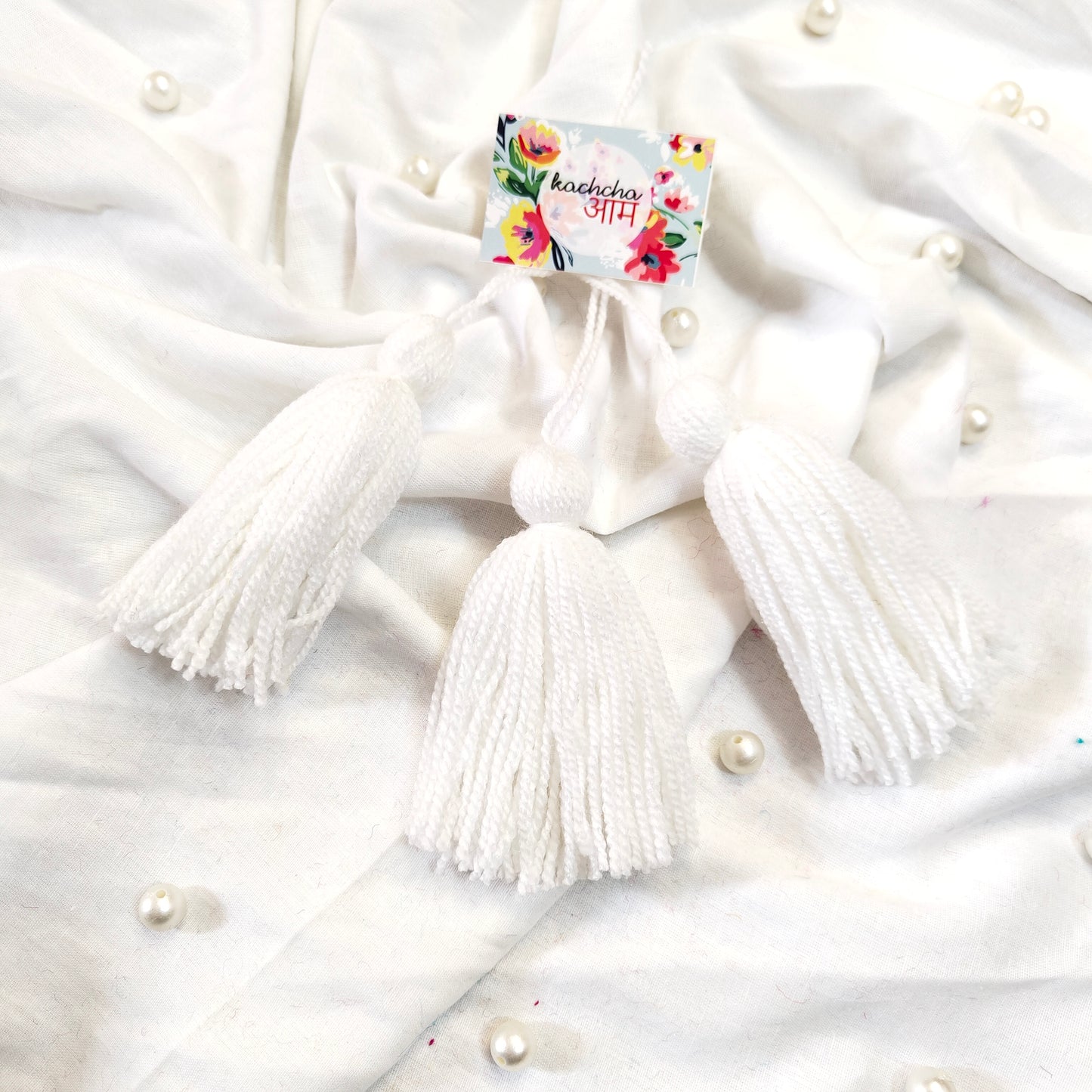 Handmade Big Size Wool Tassels White color