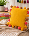 Sunset Pompom Yellow Cotton Cushion Cover with Lining