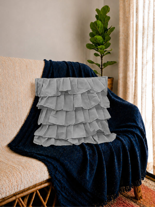 Cotton Ruffle Cushion Cover in Grey - 16x16 Inches with Quality Lining