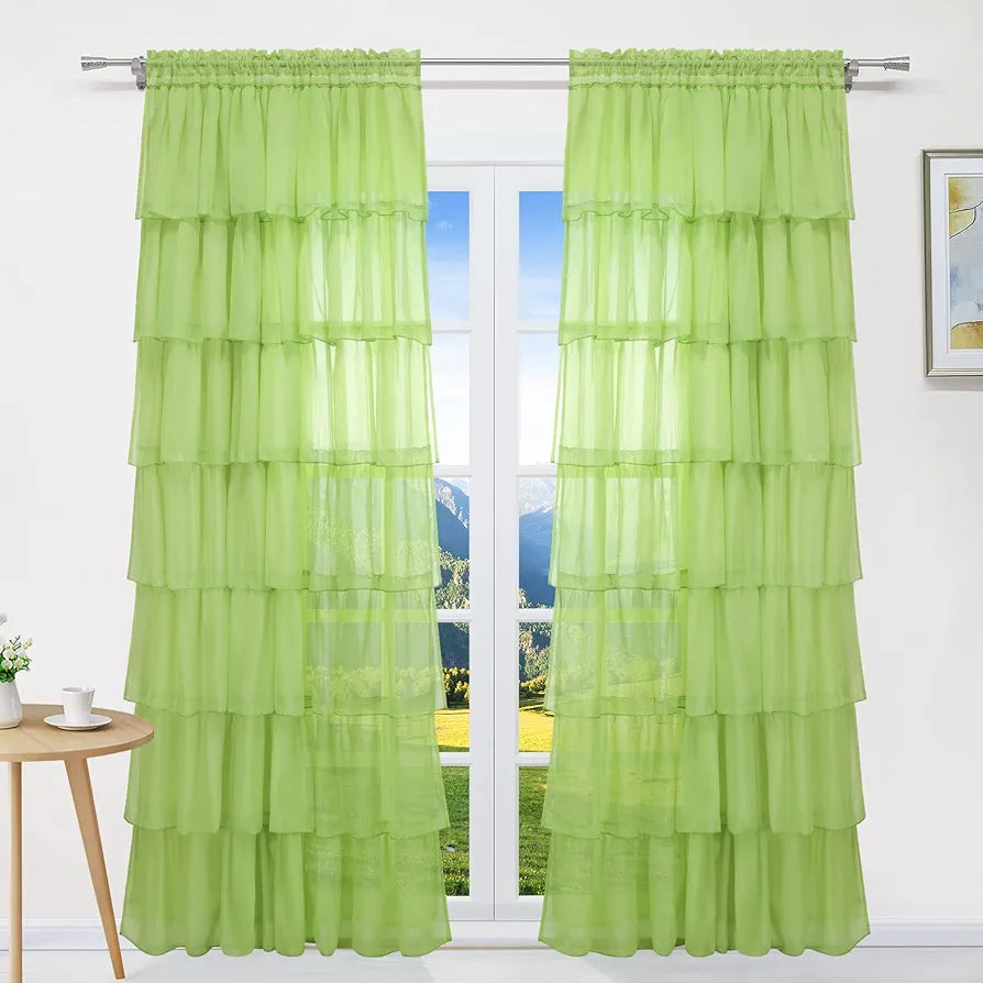 Mint Georgette Full Ruffle Curtains