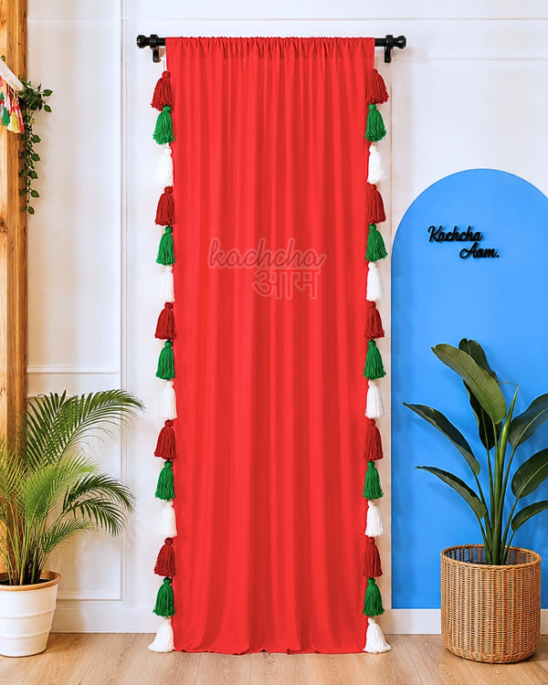 Christmas Tassels Red Curtains (Cotton/Sheer)