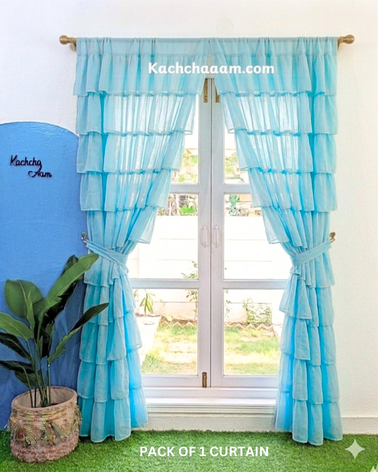 Sky Georgette Full Ruffle Curtains