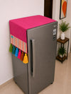 Magenta Pink Cotton Slub Solid Fridge Cover with Multicolored Jacquard Fabric Pockets and Rainbow Tassel