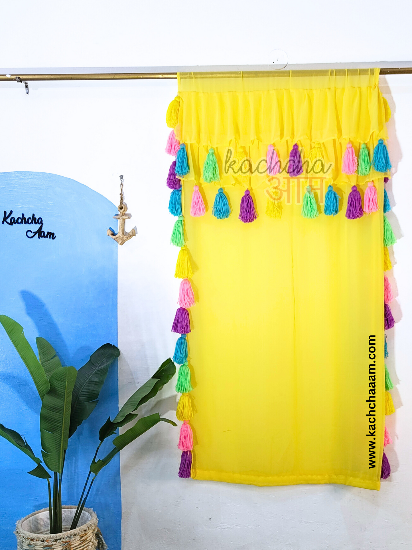 Celestial Tassel Double Layered Lemon Curtain with Two Frills on Top
