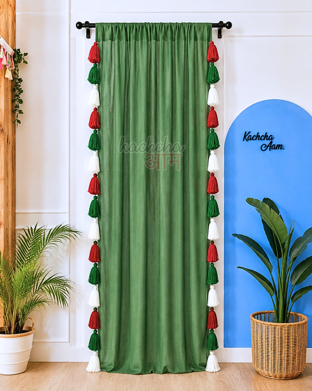 Christmas Tassels Green Curtains (Cotton/Sheer)
