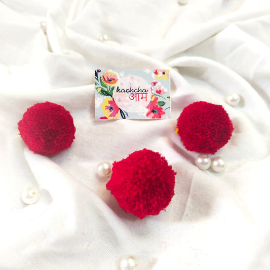 Handmade Premium wool Pompom Red color