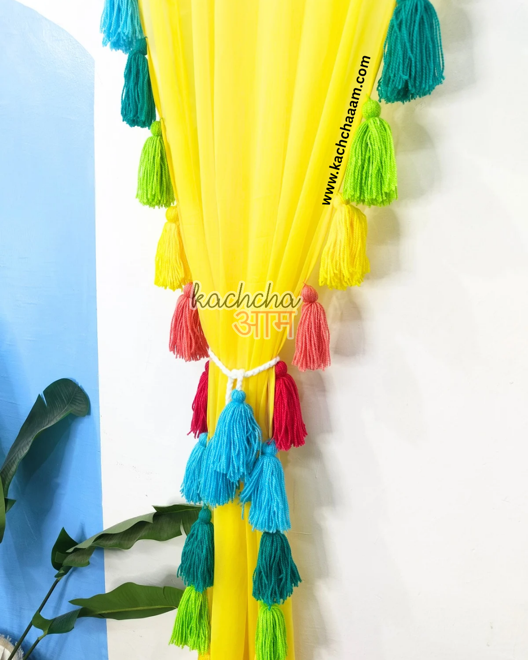 Gulbahar Tassel Lemon Yellow Curtains (Cotton & Sheer)