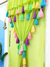 Celestial Tassel Double Layered Pista Green Curtain with Two Frills on Top