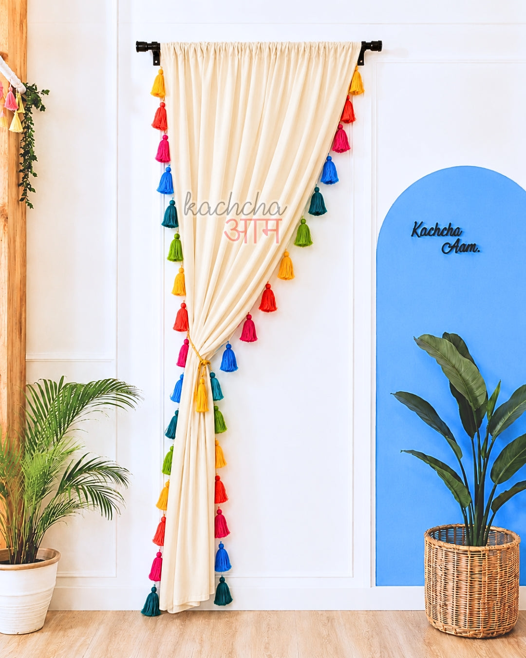 Rainbow Tassel Cream Curtains (Cotton/Sheer)