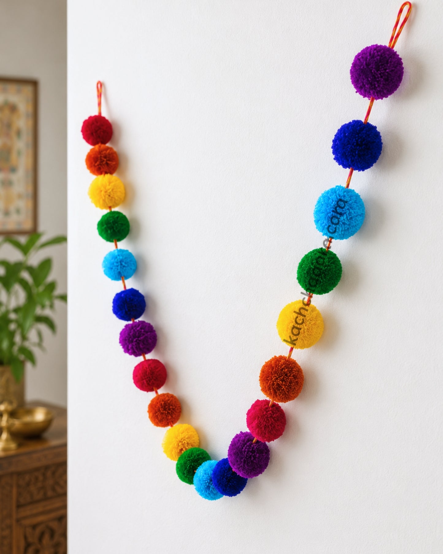 VIBGYOR Woolen Pompom Bunting Garland