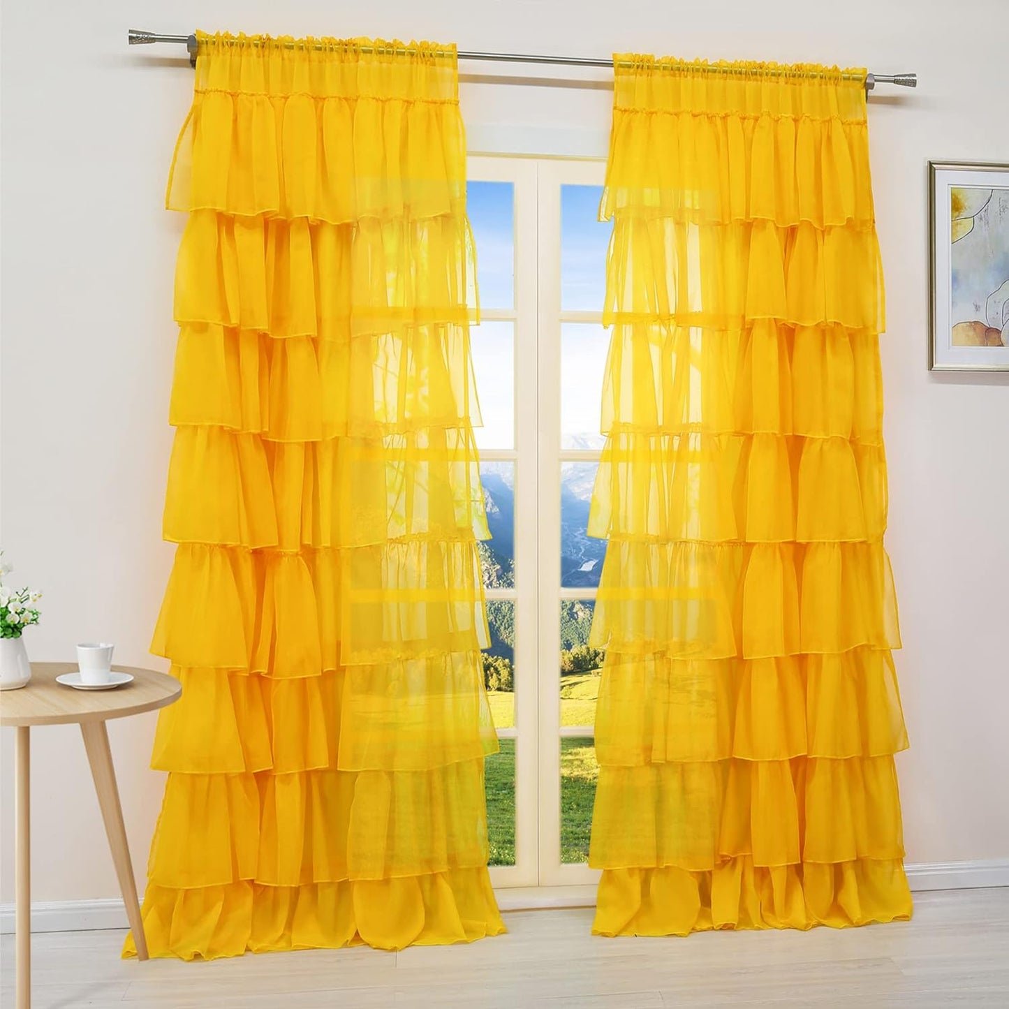 Georgette Full Ruffle Curtains Yellow