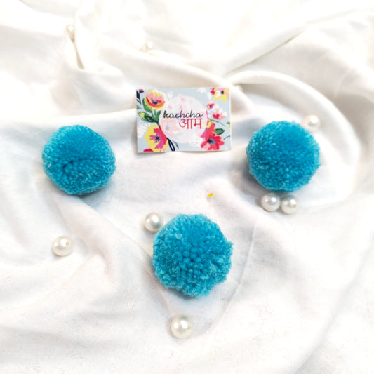 Handmade Premium wool Pompom Sky Blue color