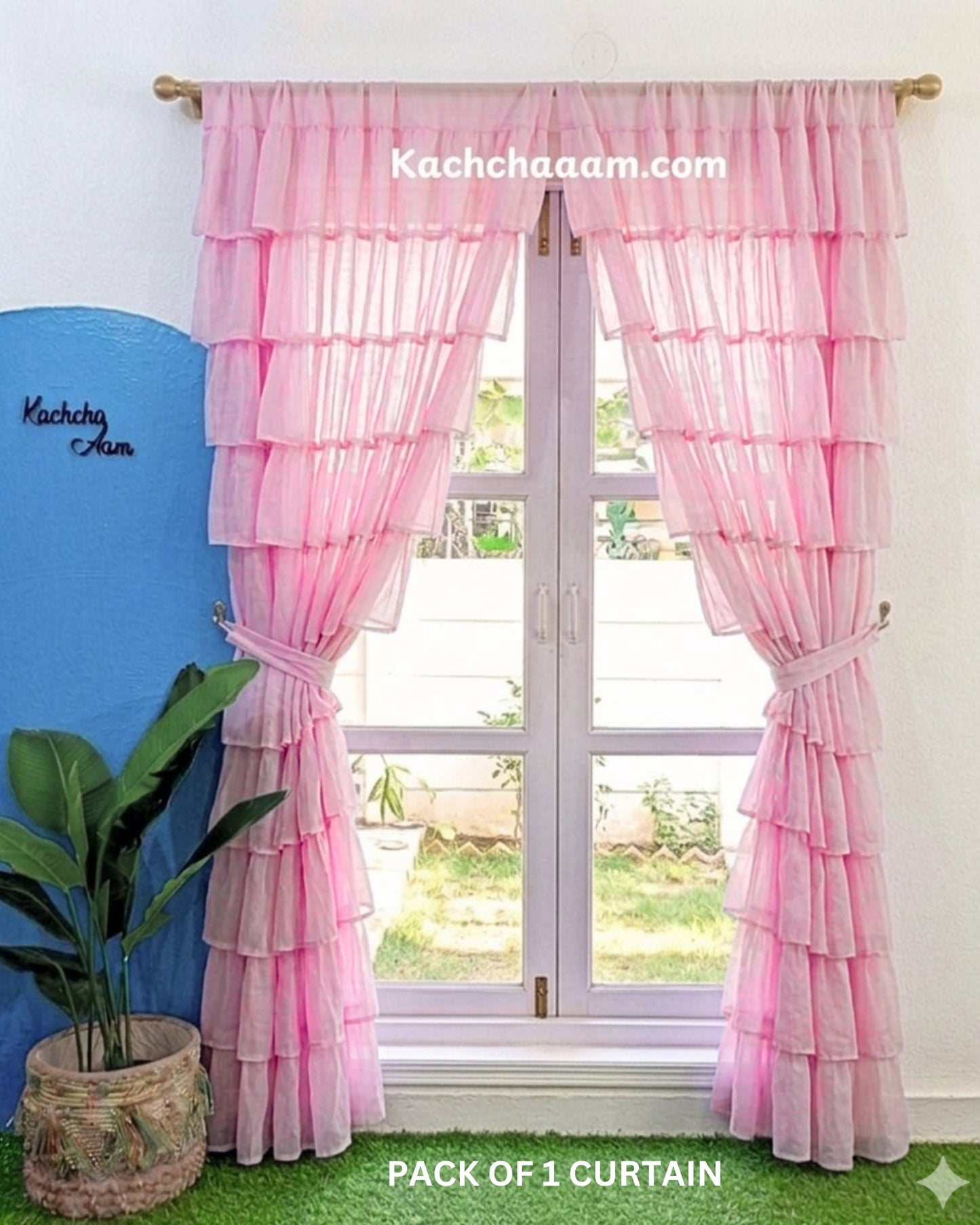 Pink Georgette Full Ruffle Curtains