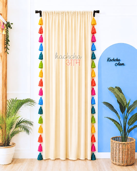 Rainbow Tassel Cream Curtains (Cotton/Sheer)