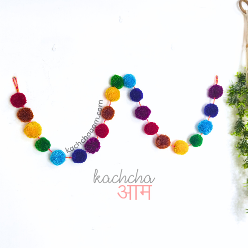 VIBGYOR Woolen Pompom Bunting Garland