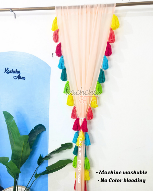 Gulbahar Tassel Peach Curtains (Cotton & Sheer)