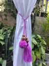 Curtain Tie Backs Lavender Pompom & Tassel with Wooden Beads (Set of 2)