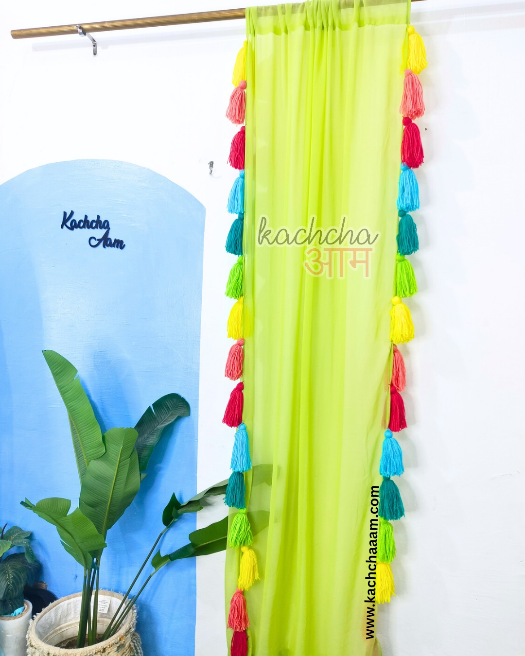 Gulbahar Tassel Pista Green Curtains (Cotton & Sheer)