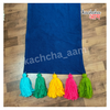 Navy Cotton Slub Sofa Cover with Multi Tassels