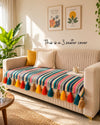 Striped Woven Fabric Sofa cover with Multi Tassels