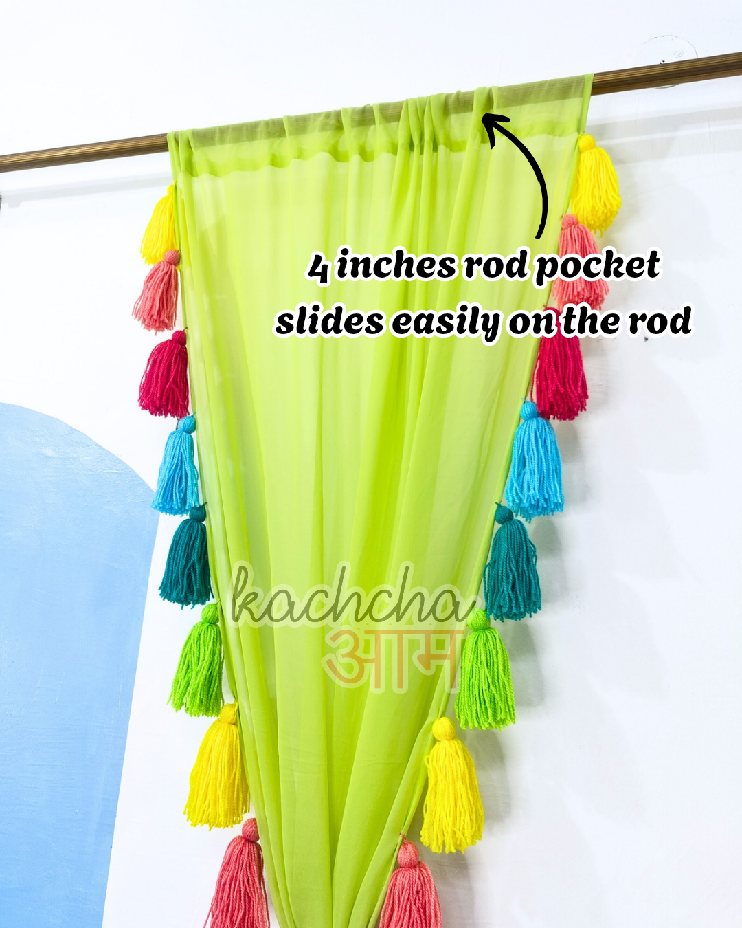 Gulbahar Tassel Pista Green Curtains (Cotton & Sheer)