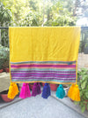 Yellow Cotton Slub Solid Fridge Cover with Purple Jacquard Fabric Pockets & Multi Tassels