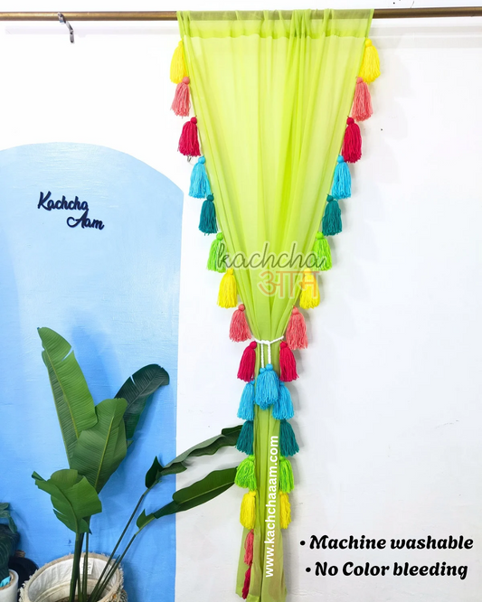 Gulbahar Tassel Pista Green Curtains (Cotton & Sheer)