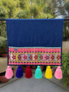 Navy Cotton Slub Solid Fridge Cover with Neon Yellow Jacquard Fabric Pockets & Neon Tassels