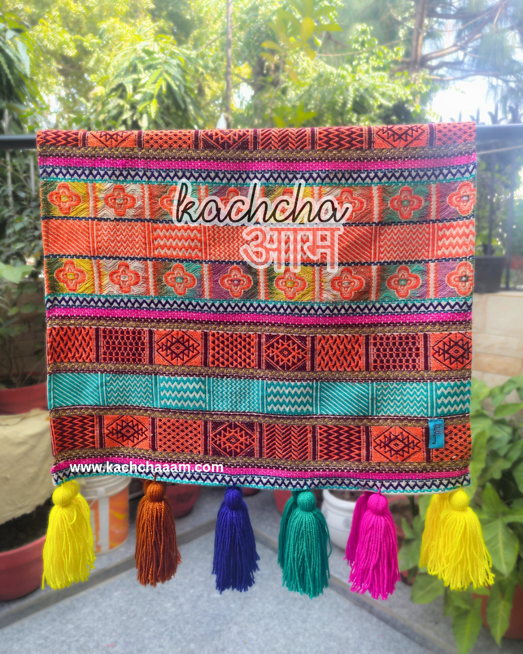 Orange Jacquard Fridge Cover without Pockets & Multi Tassels