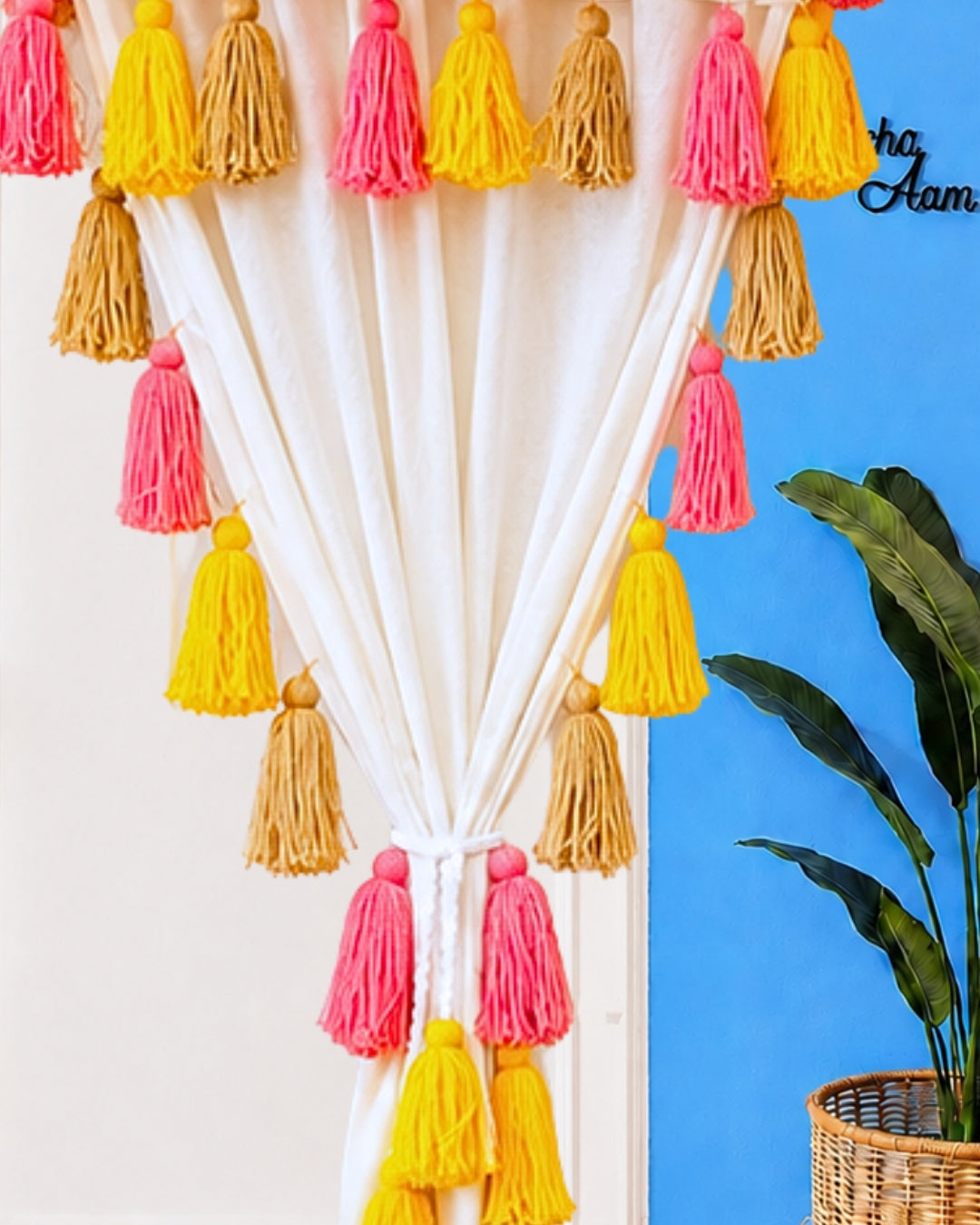 Sunset Tassel White Curtains with Double Frills on Top (Cotton & Sheer)