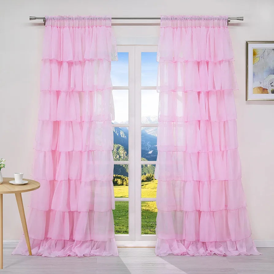 Pink Georgette Full Ruffle Curtains Kachcha Aam