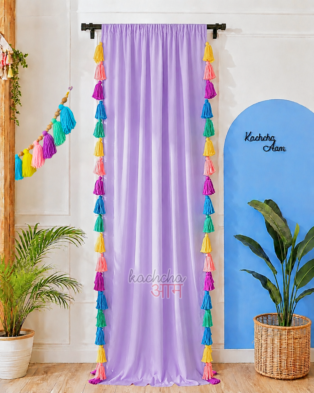 Celestial Sky Inspired Tassels Lavender Curtains (Cotton/Sheer)