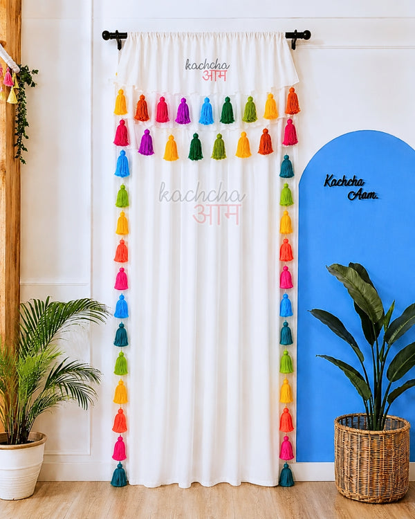 Rainbow Tassel Curtains with Double Frills on Top (Cotton & Sheer)