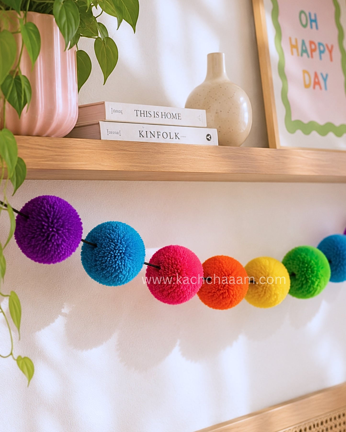 Neon Party Woolen Pompom Bunting Garland