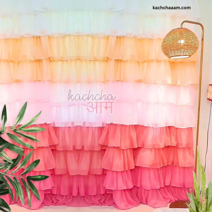 Floral Blush Full Ruffle Georgette Curtain – KACHCHA AAM