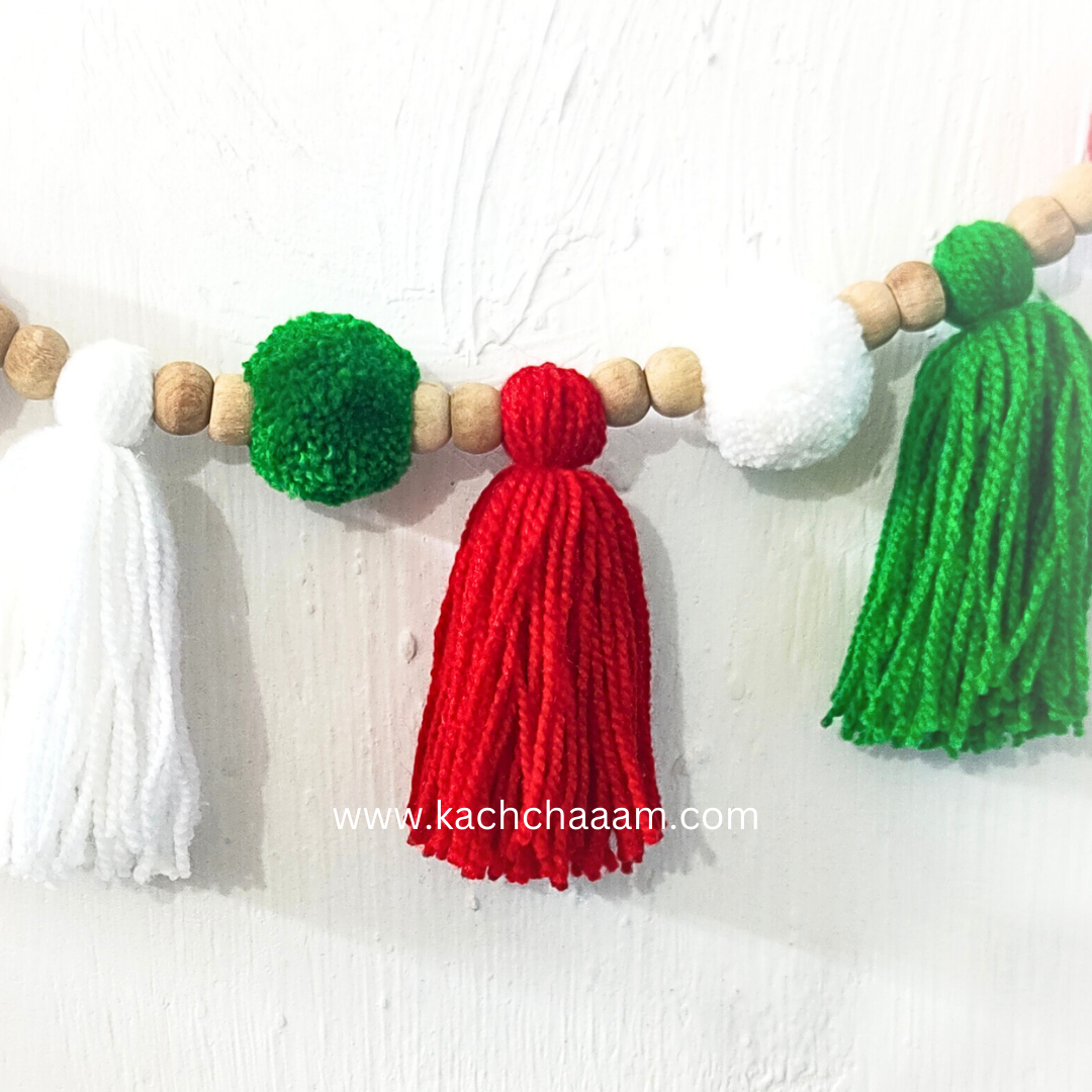 Christmas Pompom and Tassel Wool Bunting Wall Decor