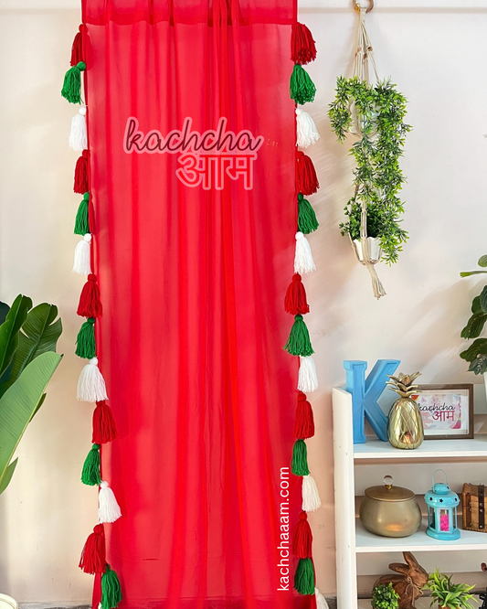 Christmas Tassels Red Curtains (Cotton/Sheer)