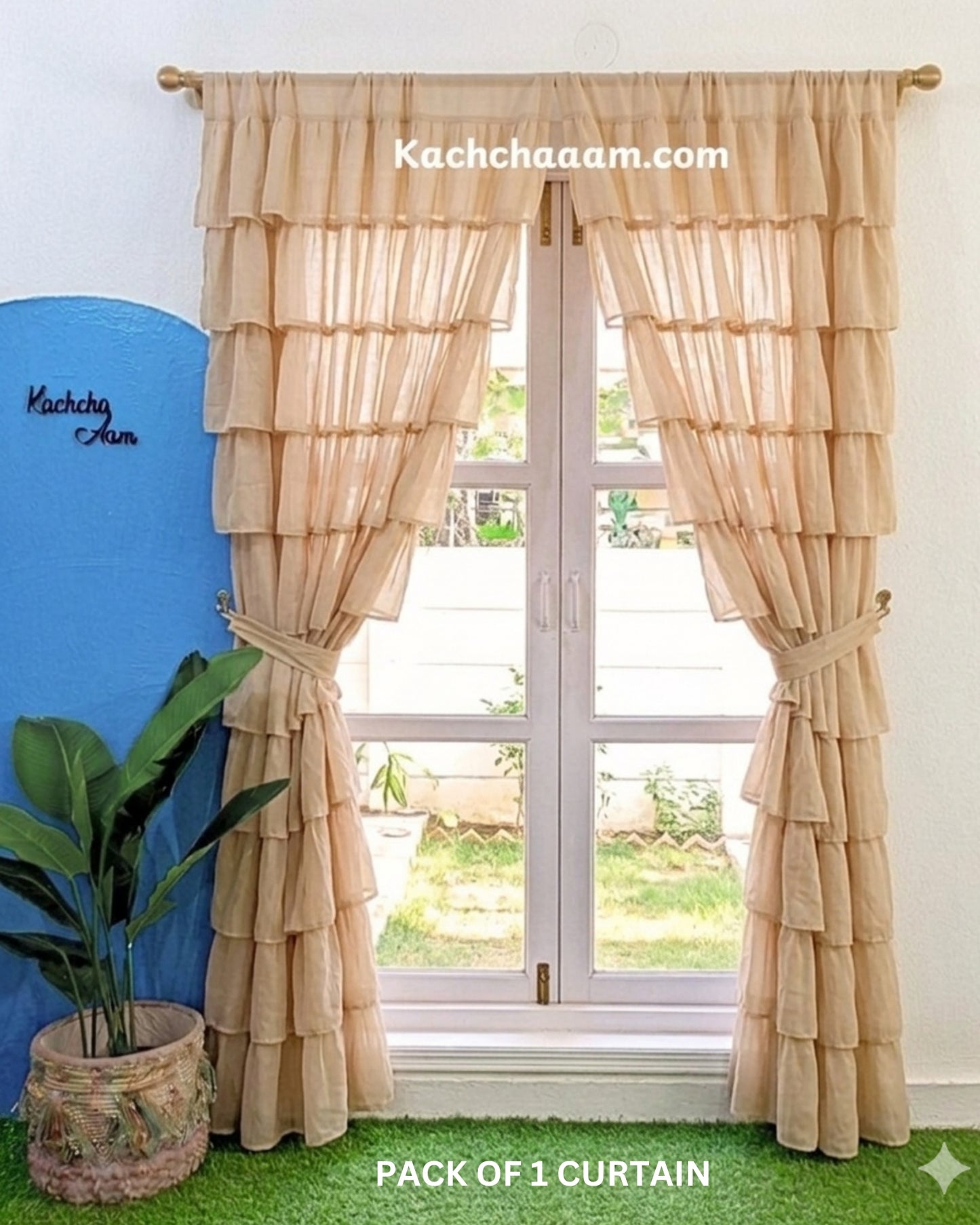 Beige Georgette Full Ruffle Curtains