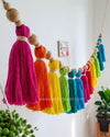 Cotton Tassel Rainbow Bunting with Wooden Beads