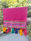 Magenta Cotton Slub Solid Fridge Cover with Magenta Jacquard Fabric Pockets & Multi Tassels