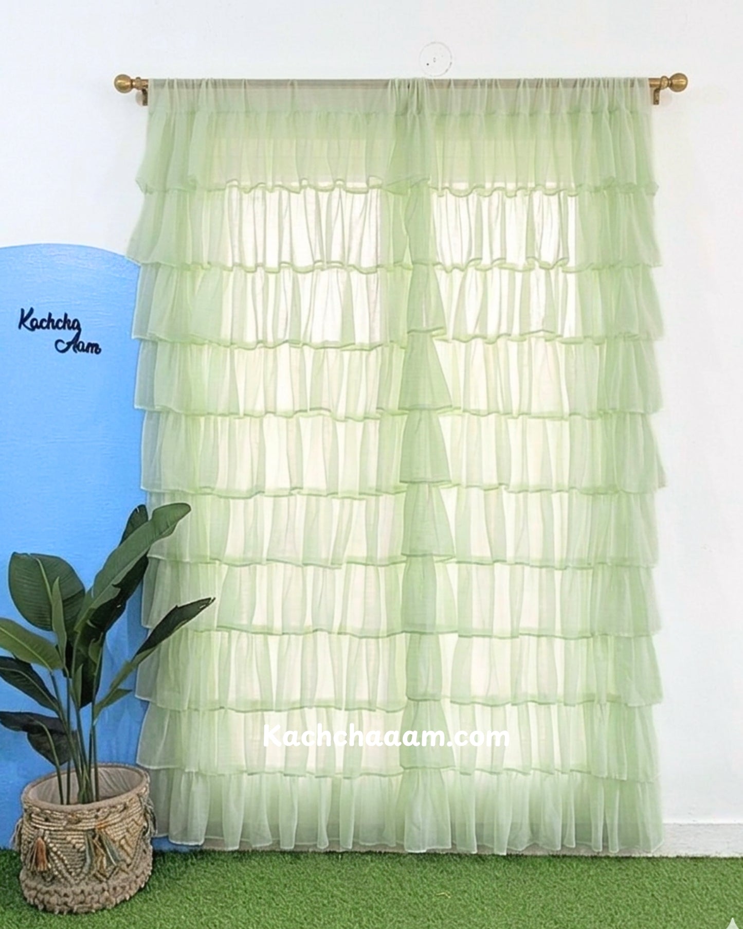 Mint Georgette Full Ruffle Curtains