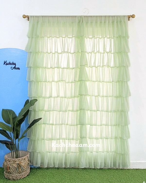 Mint Georgette Full Ruffle Curtains