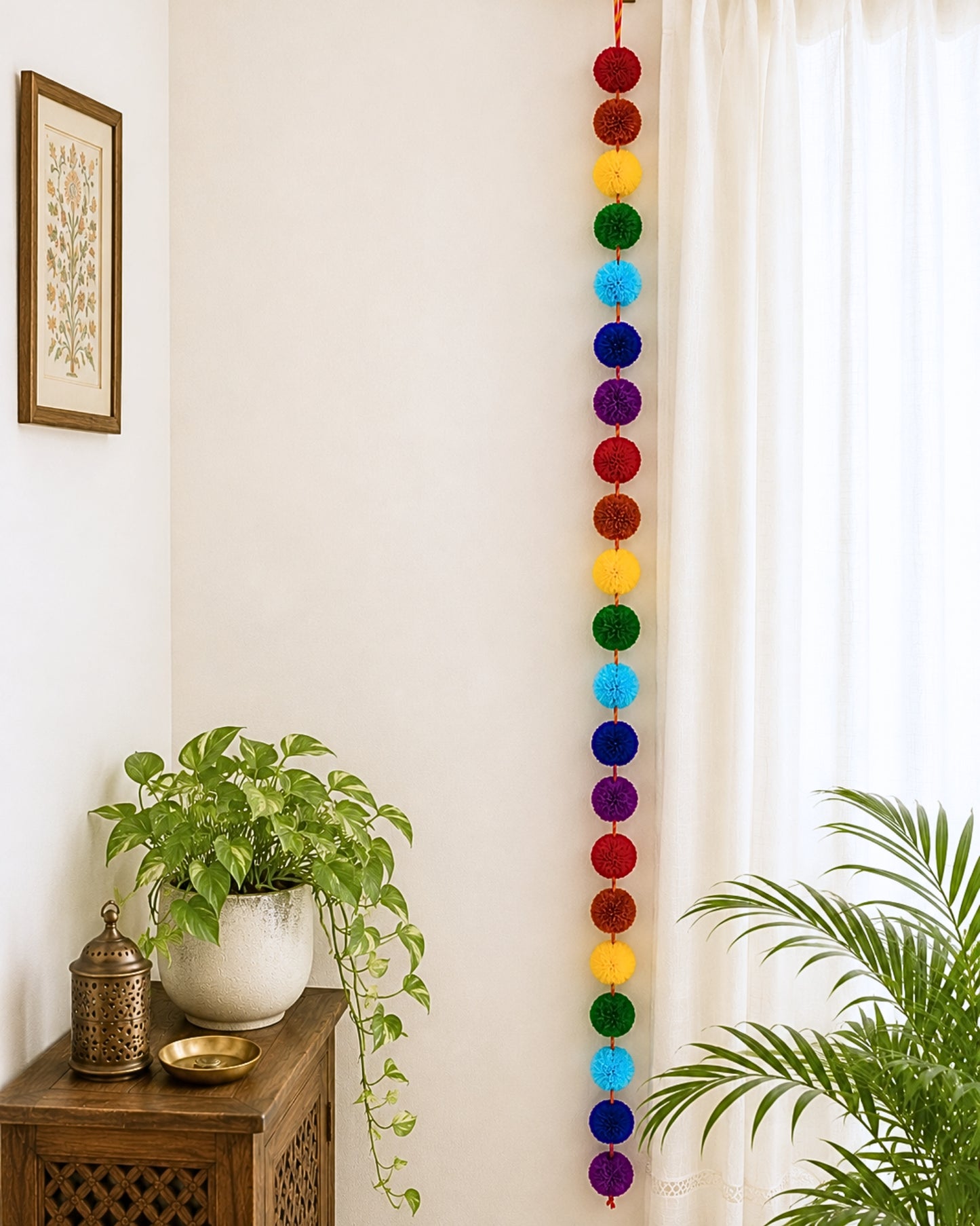 VIBGYOR Woolen Pompom Bunting Garland
