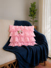 Georgette Ruffle Cushion Cover in Pink - 16x16 Inches with Quality Lining