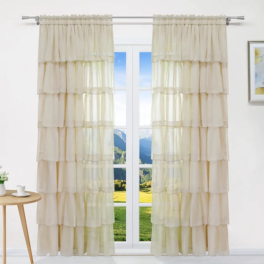 Beige Georgette Full Ruffle Curtains