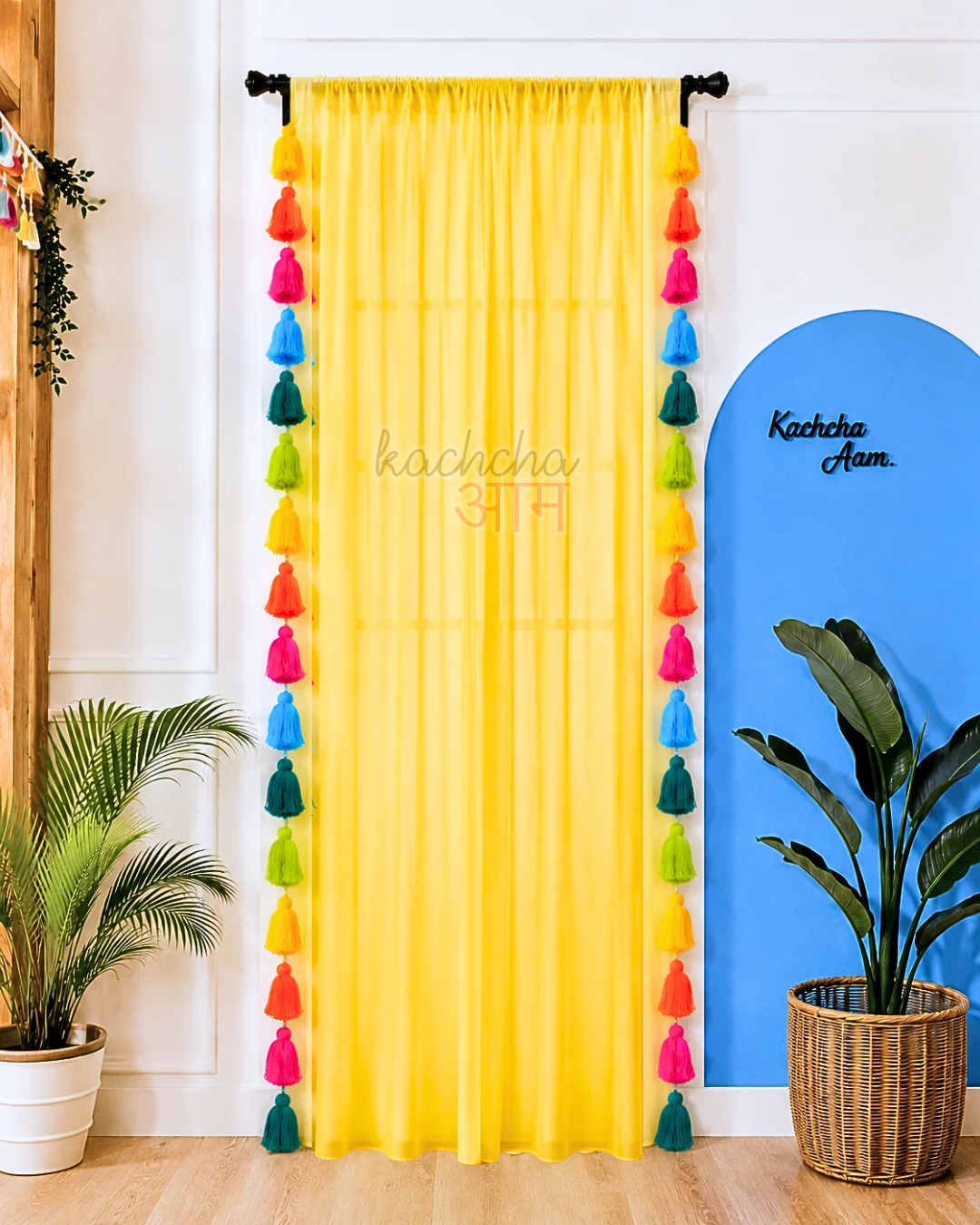 Rainbow Tassel Yellow Curtains (Cotton/Sheer)
