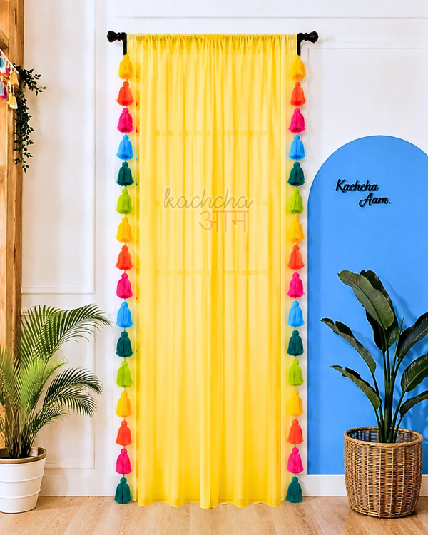 Rainbow Tassel Yellow Curtains (Cotton/Sheer)